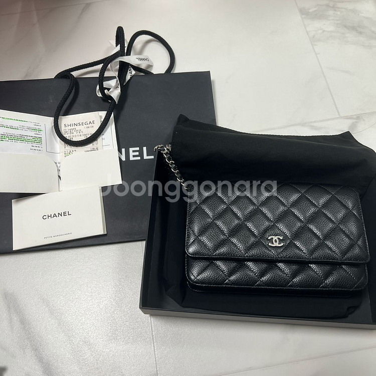 샤넬 woc 은장 캐비어 체인지갑 가방--5