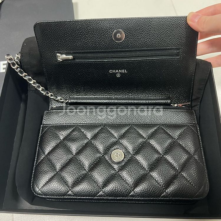 샤넬 woc 은장 캐비어 체인지갑 가방--1