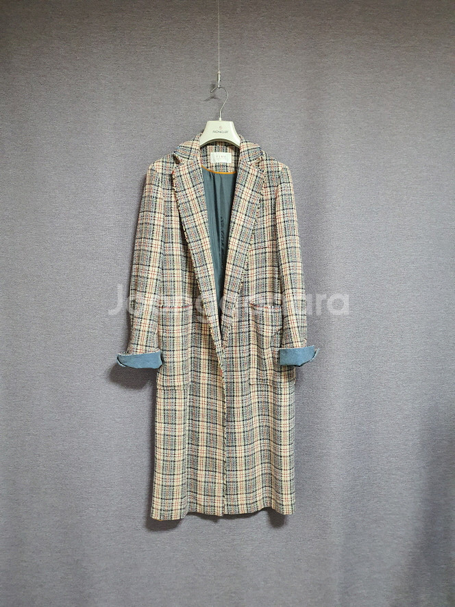 타임 time 실크 트위드 롱 자켓 55사이즈--0