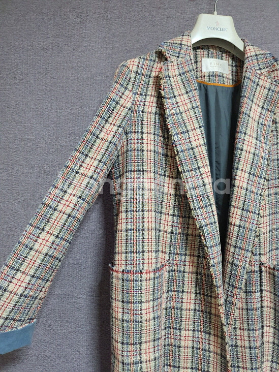 타임 time 실크 트위드 롱 자켓 55사이즈--2