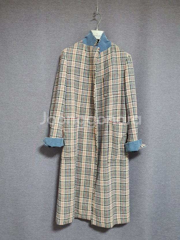 타임 time 실크 트위드 롱 자켓 55사이즈--1