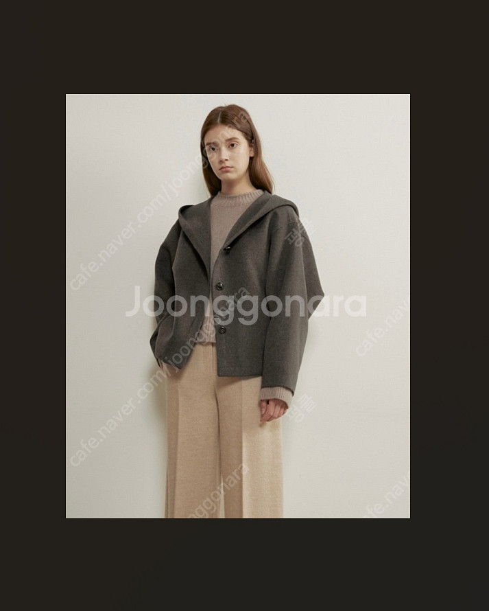 한섬 더캐시미어 이태리 베이비라마 후드 핸드메이드 자켓 44 반코트 정품--0