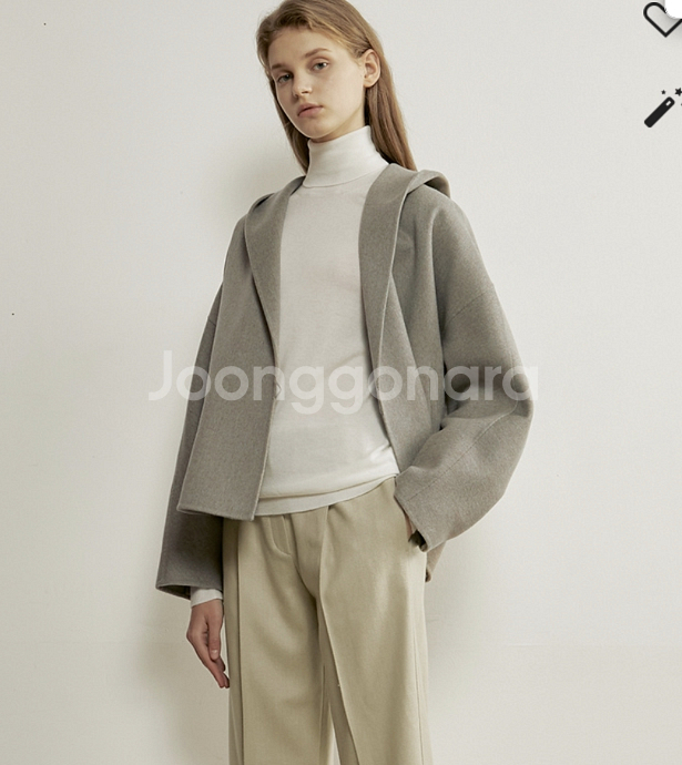 한섬 더캐시미어 이태리 베이비라마 후드 핸드메이드 자켓 44 반코트 정품--1