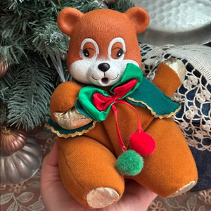 앤틱빈티지인형 캐롤부르는 테디베어인형 크리스마스빈티지소품 고전인형 y2k카페소품