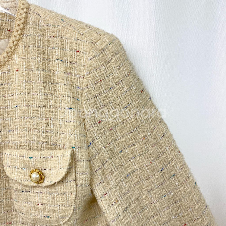 (착샷O) 버터옐로우 진주버튼 트위드자켓--3