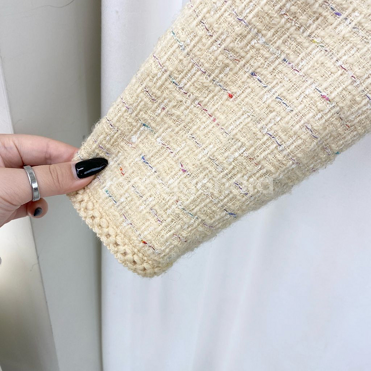 (착샷O) 버터옐로우 진주버튼 트위드자켓--6