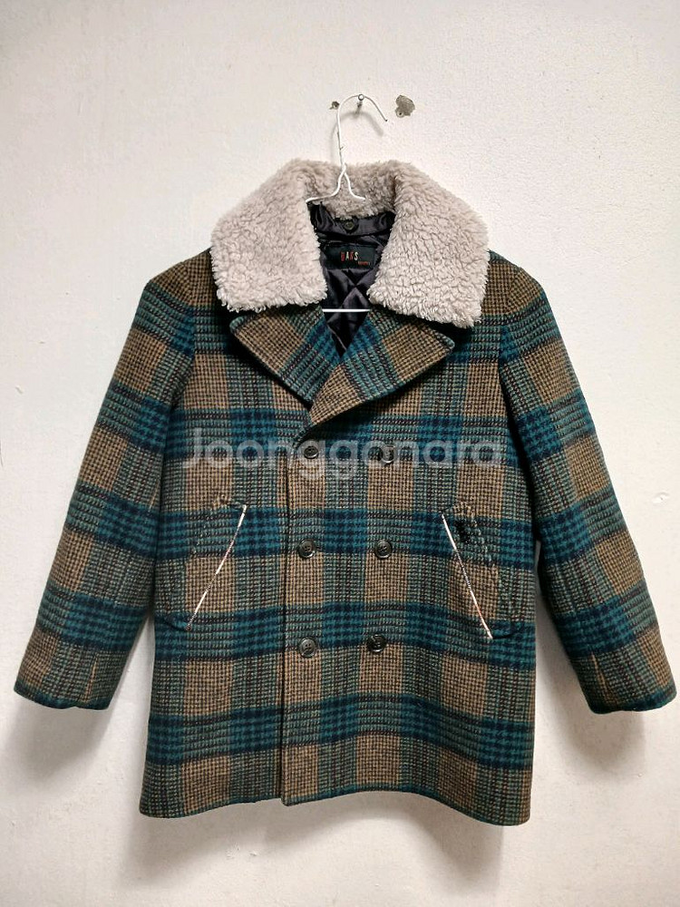 닥스 키즈 체크 무늬 숏 코트 퍼 카라 사이즈 130(9y)--0