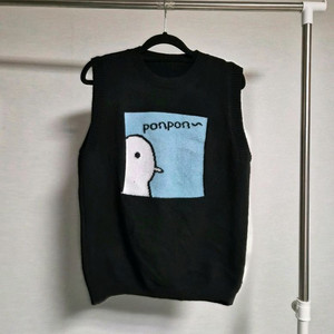 새상품 프리) ponpon 캐릭터 검정 니트 조끼