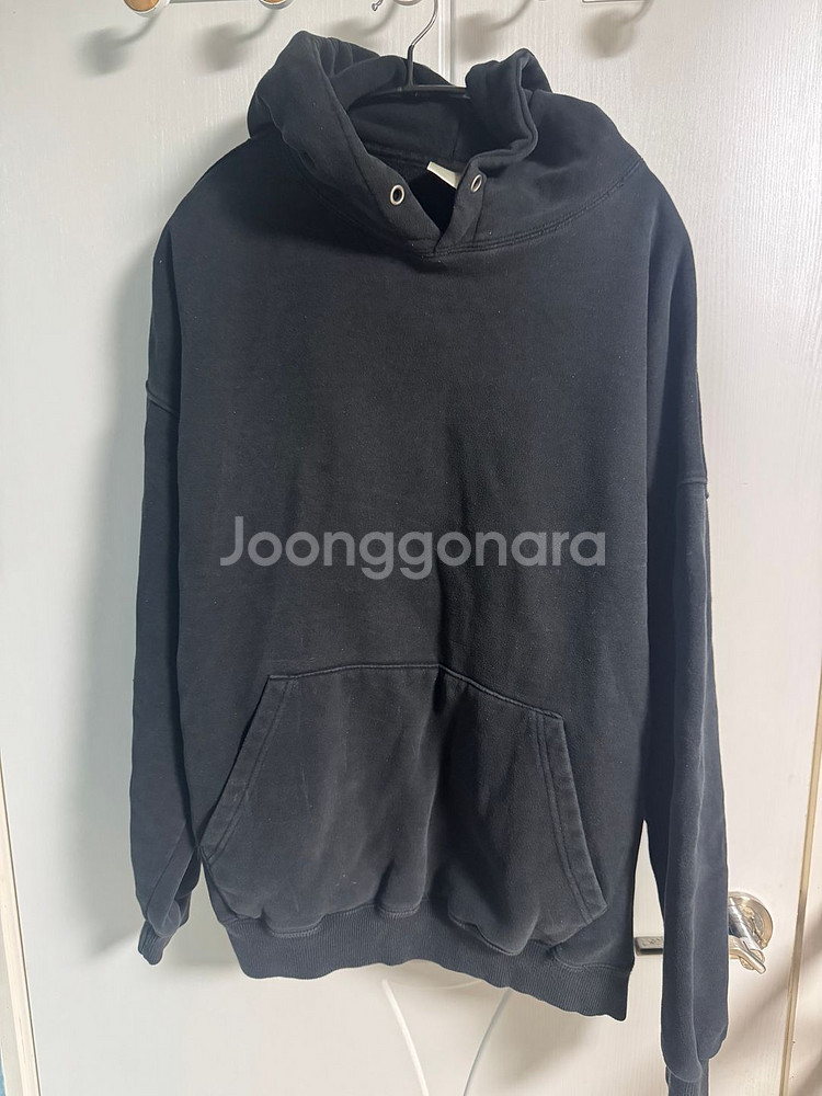 블랙 베이직 후드 맨투맨--0