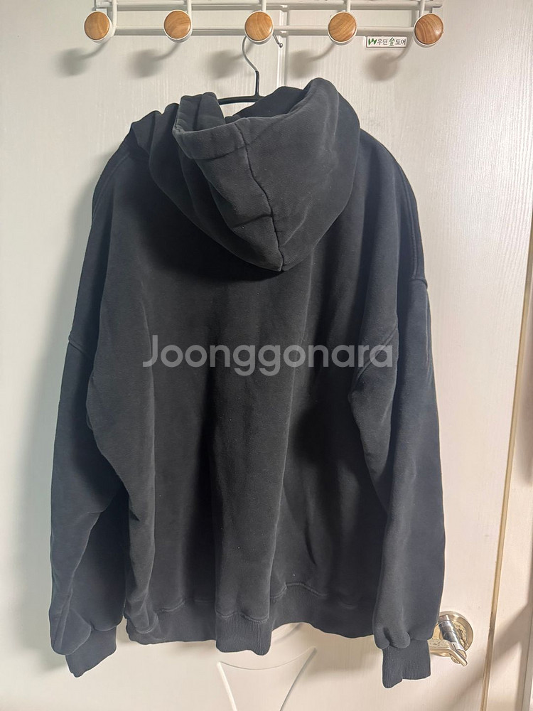 블랙 베이직 후드 맨투맨--1