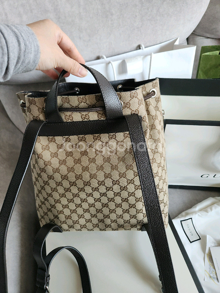 구찌 GG 캔버스 드로스트링백 정품 구찌 GG 자카드 버킷백 백팩 가방 풀박스 거의 새것--5