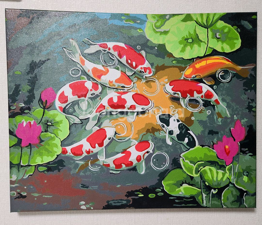 유화 그림 연못 잉어--0