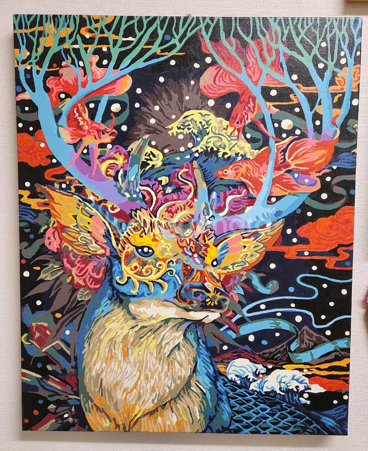 유화 그림 사슴--0