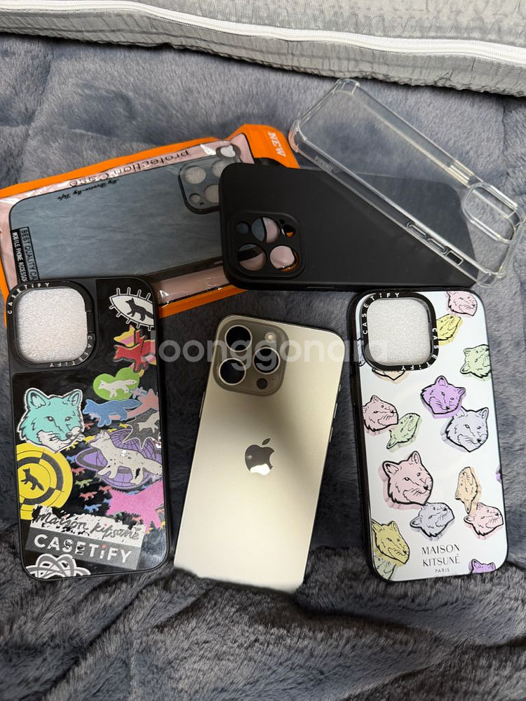 아이폰15 PRO MAX 256 네추럴 티타늄+케이스티파이 메종키츠네 등--0