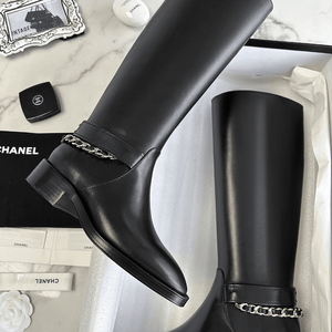 38 샤넬 하이 부츠 카프스킨 골드 메탈