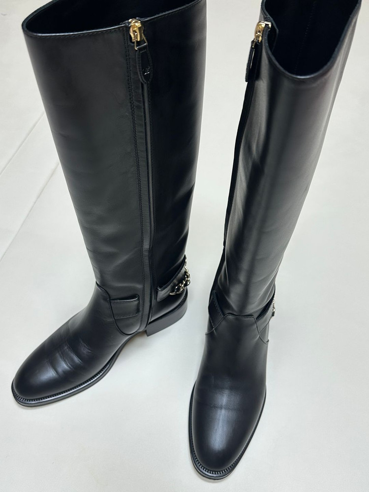 38 샤넬 하이 부츠 카프스킨 골드 메탈--3