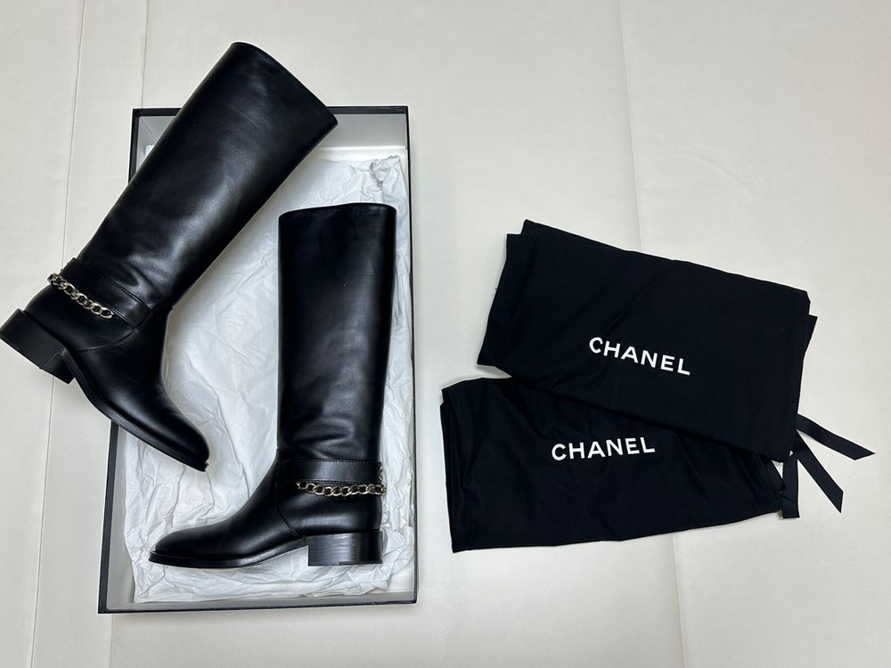 38 샤넬 하이 부츠 카프스킨 골드 메탈--6