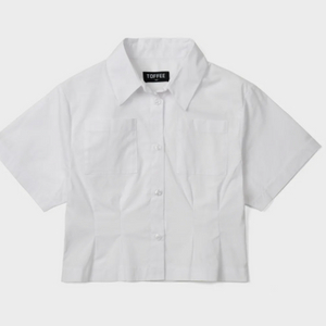 여자 크롭슬림 반팔 셔츠 화이트 m