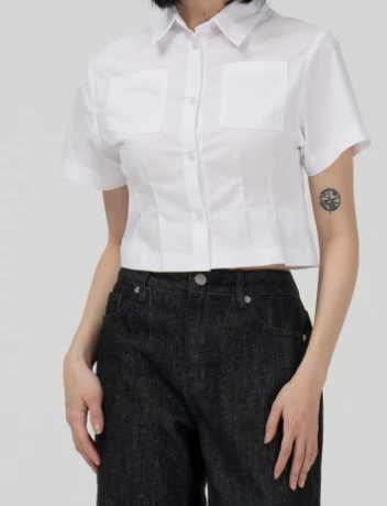 여자 크롭슬림 반팔 셔츠 화이트 m--1