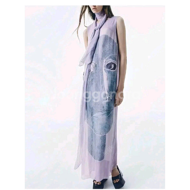 zara 자라 스카프 디테일 프린트 플루이드 원피스 - M--0