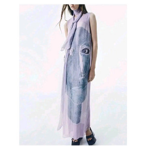 zara 자라 스카프 디테일 프린트 플루이드 원피스 - M