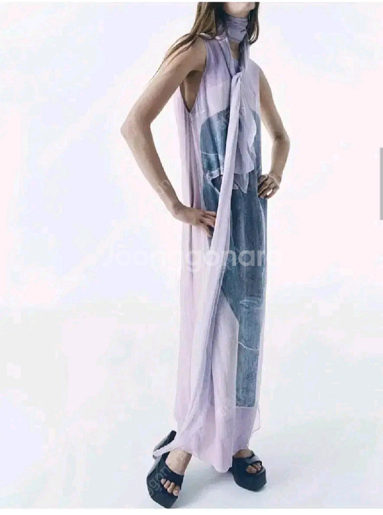 zara 자라 스카프 디테일 프린트 플루이드 원피스 - M--3