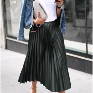 자라 플리츠 새틴 주름치마 미디스커트 XS