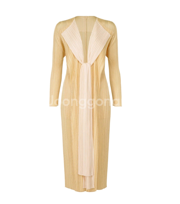 이세이미야케 플리츠플리즈 가디건 메리 바이컬러 롱가디건 베이지 3사이즈--0