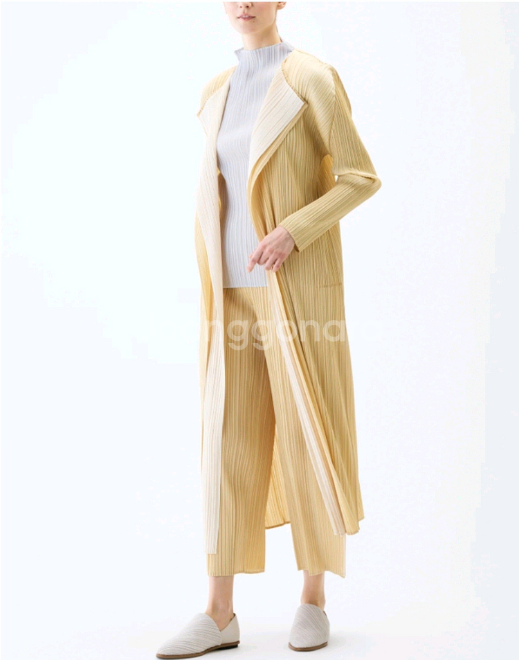 이세이미야케 플리츠플리즈 가디건 메리 바이컬러 롱가디건 베이지 3사이즈--8