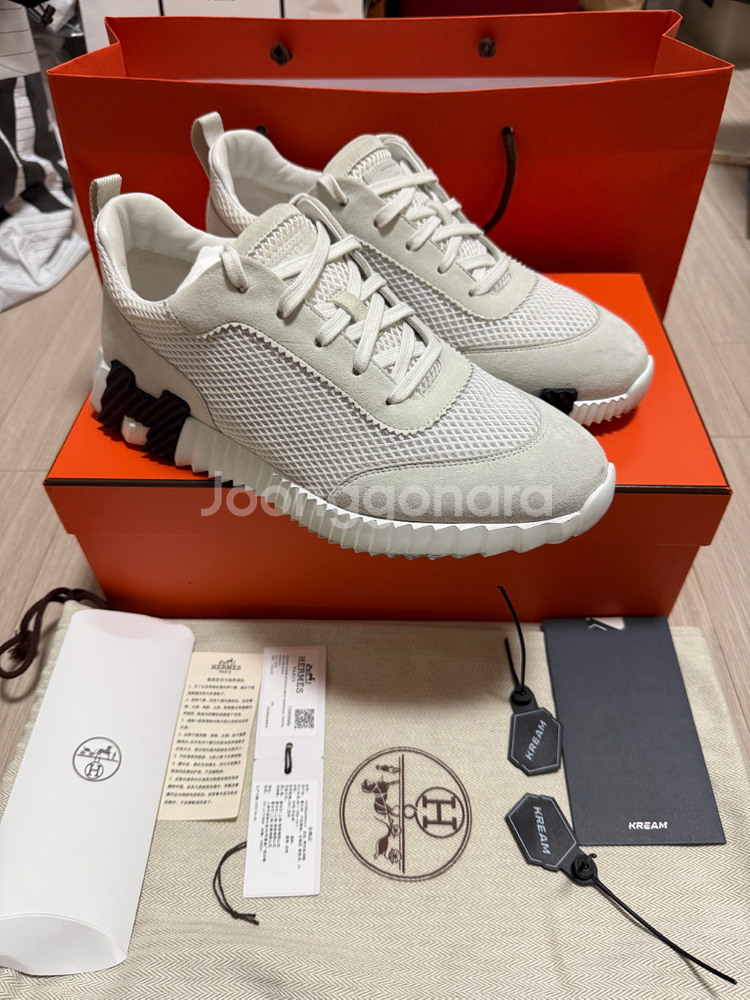 [41] 에르메스 바운싱 스니커즈 메쉬 스웨이드 블랑--0