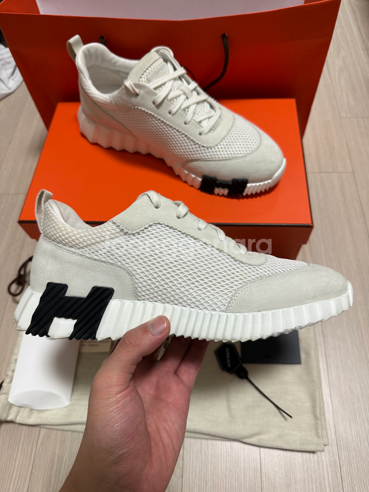 [41] 에르메스 바운싱 스니커즈 메쉬 스웨이드 블랑--1