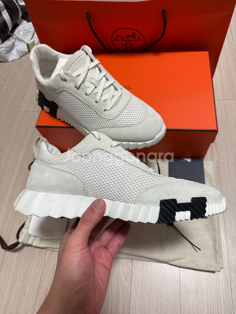 [41] 에르메스 바운싱 스니커즈 메쉬 스웨이드 블랑--4