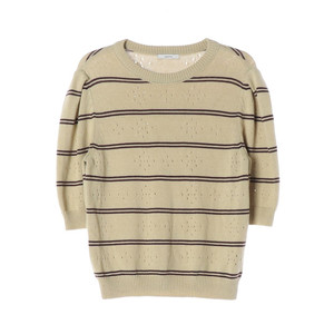 [S]헤지스 베이지 스트라이프 반팔 니트 스웨터