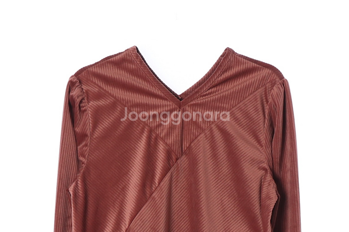 [M]마가린핑거스 벨벳 골지 브이넥 긴팔 티셔츠 블라우스--1