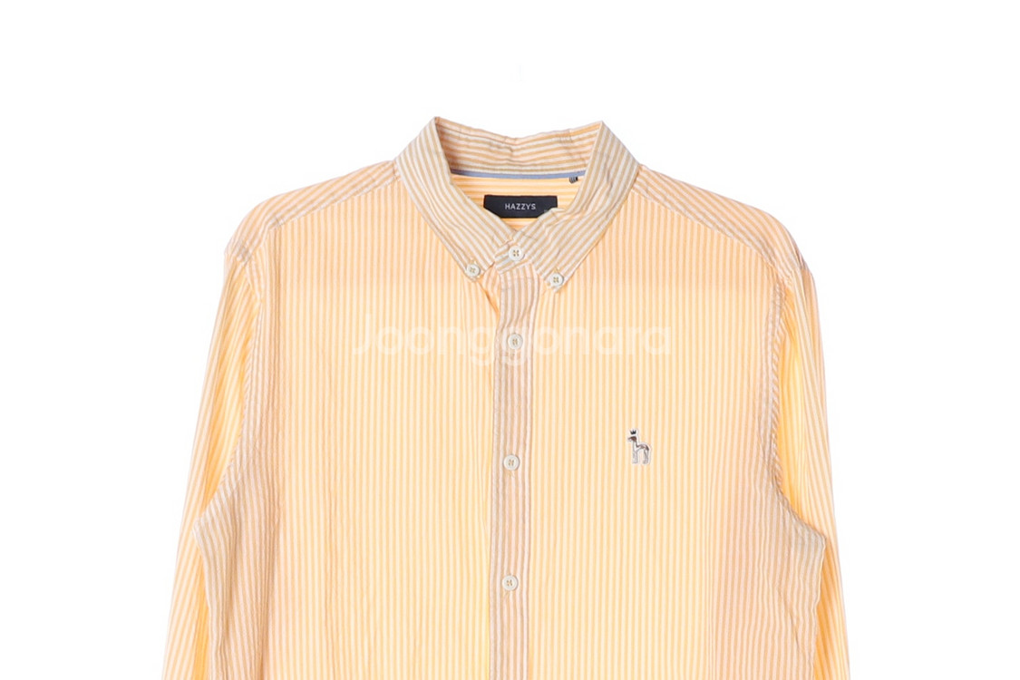 [L]헤지스 린넨 옐로우 스트라이프 긴팔 셔츠--1