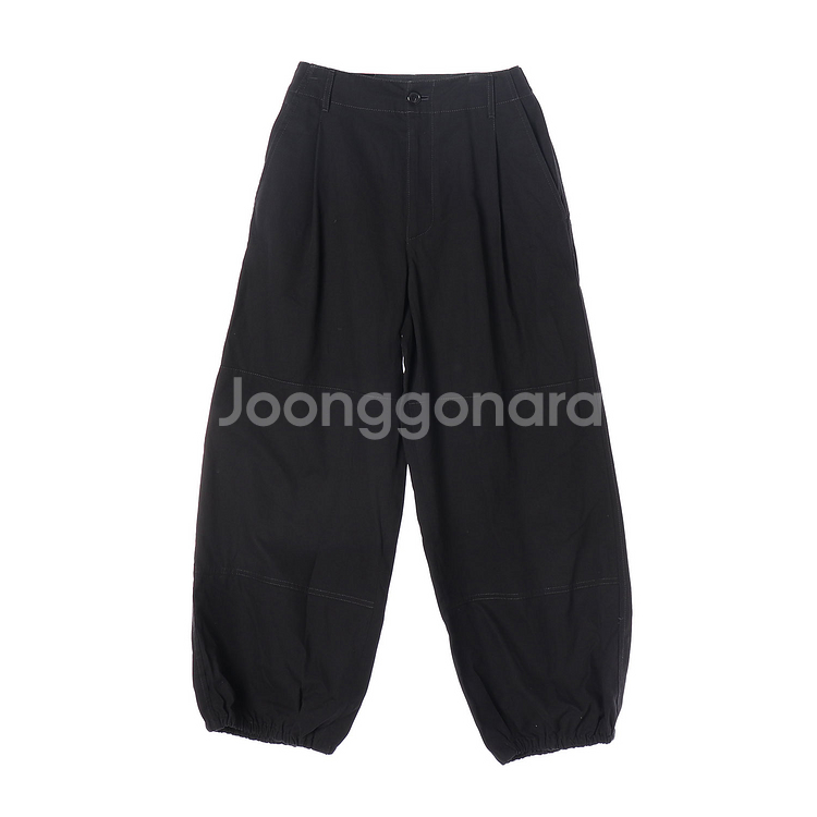 [XS]파사드 패턴 블랙 핀턱 벌룬핏 데님 코튼 팬츠--0