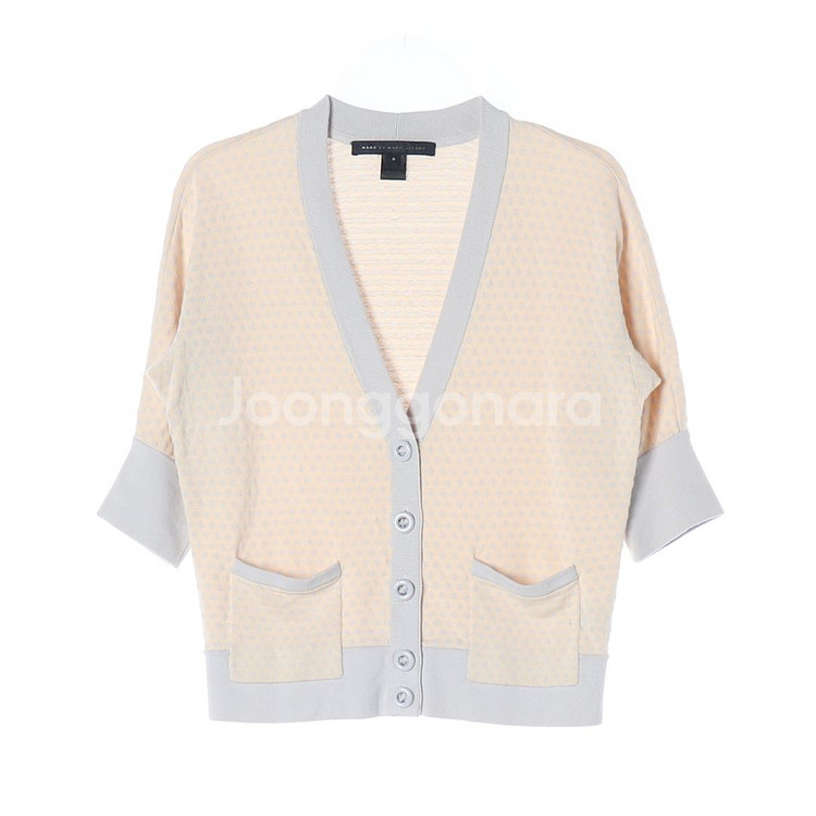 [S]마크 바이 마크 제이콥스 베이지 그레이 패턴 브이넥 반팔 가디건--0
