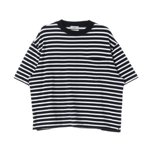 [L]코스 블랙 스트라이프 포켓 오버핏 반팔 티셔츠