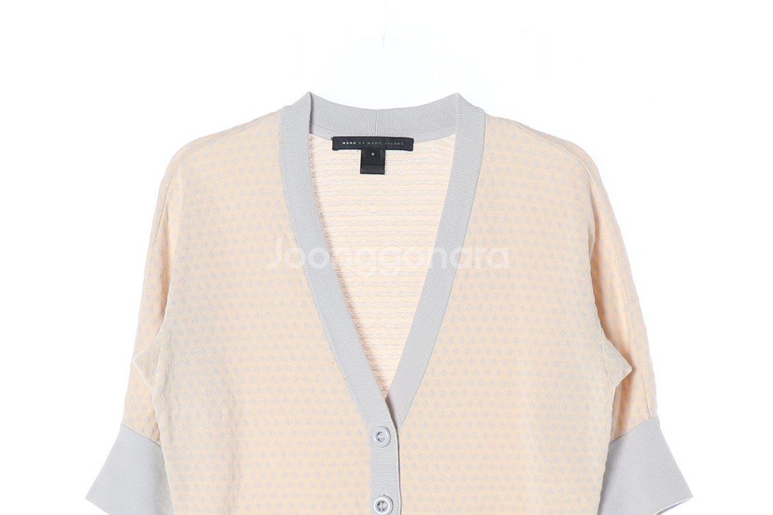 [S]마크 바이 마크 제이콥스 베이지 그레이 패턴 브이넥 반팔 가디건--1