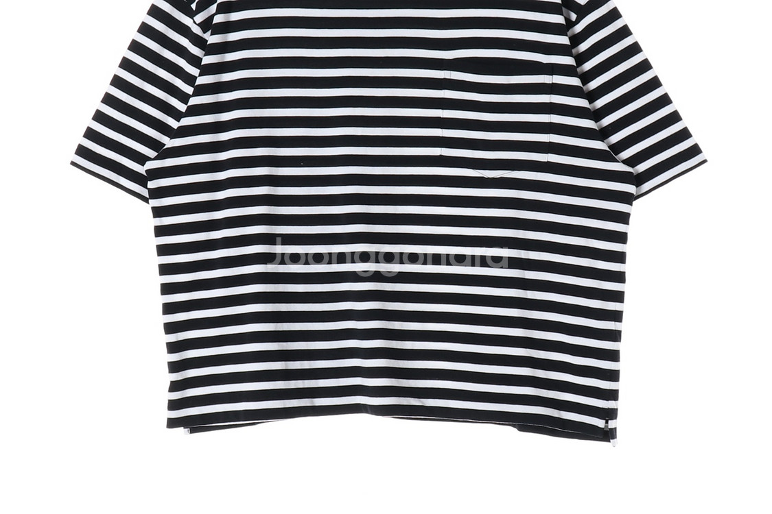 [L]코스 블랙 스트라이프 포켓 오버핏 반팔 티셔츠--2