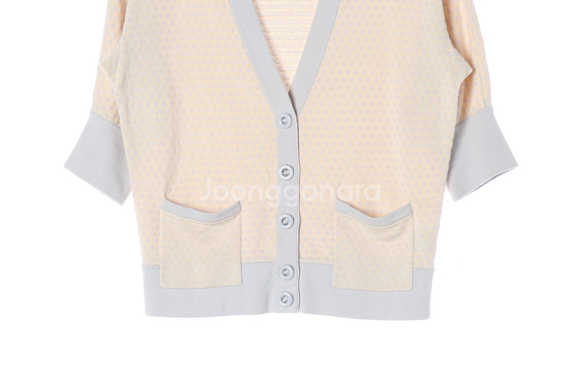 [S]마크 바이 마크 제이콥스 베이지 그레이 패턴 브이넥 반팔 가디건--2