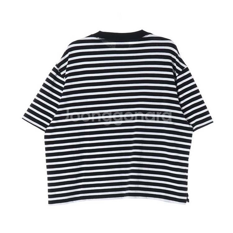 [L]코스 블랙 스트라이프 포켓 오버핏 반팔 티셔츠--3