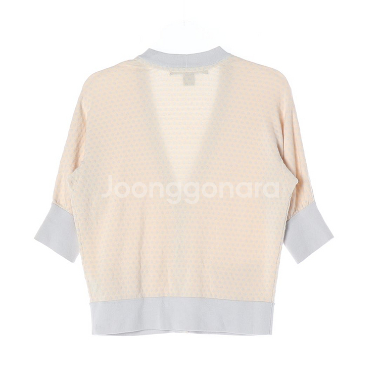 [S]마크 바이 마크 제이콥스 베이지 그레이 패턴 브이넥 반팔 가디건--3