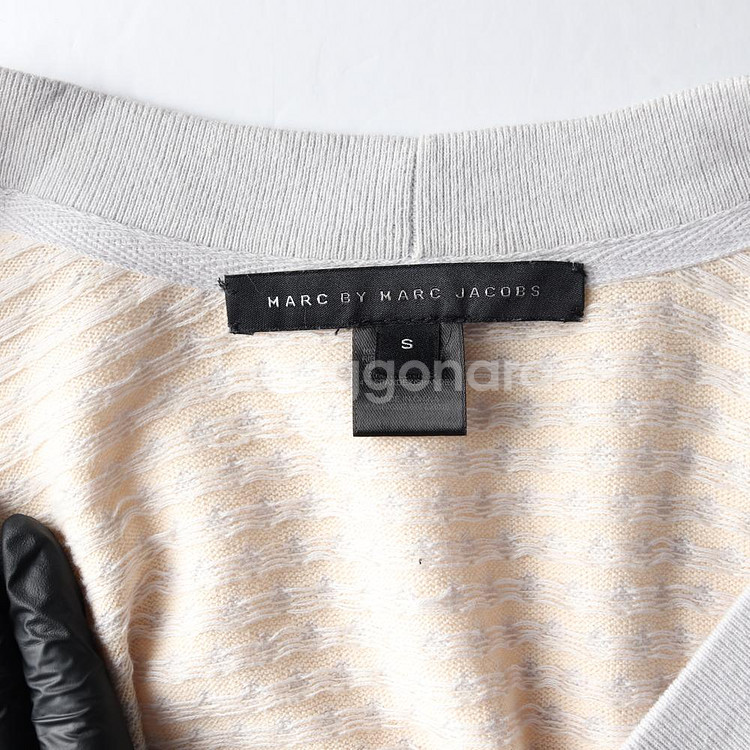 [S]마크 바이 마크 제이콥스 베이지 그레이 패턴 브이넥 반팔 가디건--4