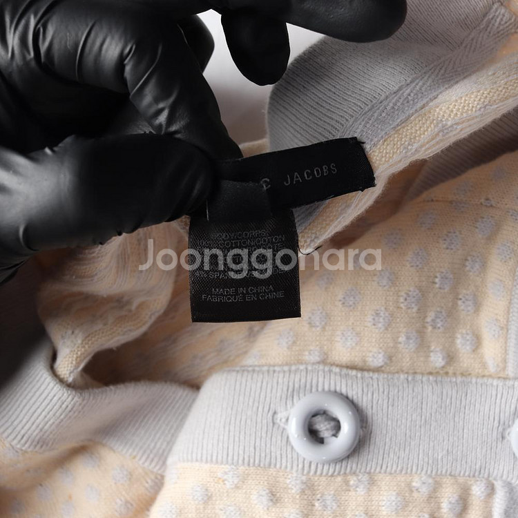 [S]마크 바이 마크 제이콥스 베이지 그레이 패턴 브이넥 반팔 가디건--5