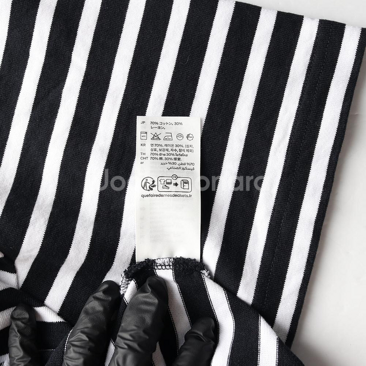 [L]코스 블랙 스트라이프 포켓 오버핏 반팔 티셔츠--5