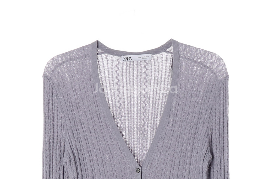 [M]자라 라벤더 꽈배기 브이넥 니트 가디건--1