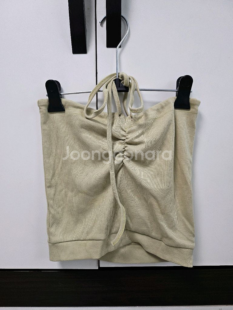 연두 리본 끈 셔링 나시 탑--0