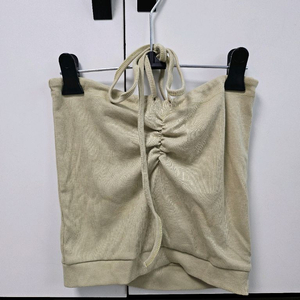 연두 리본 끈 셔링 나시 탑