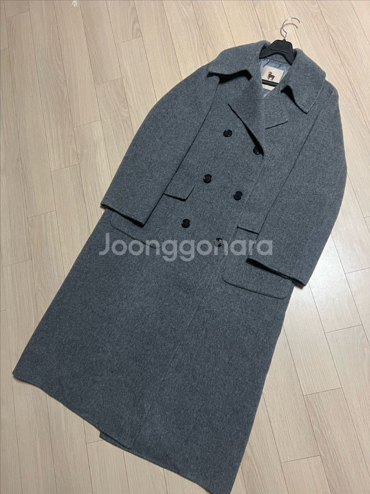 고퀄 자수 장식 캐시미어30% 울 롱코트 빅 와이드 카라 더블버튼 핸드메이드 그레이--1